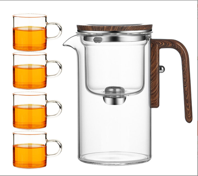 Lazy teapot cup Flowing cup teapot one-button filter walnut glass tea separation cup