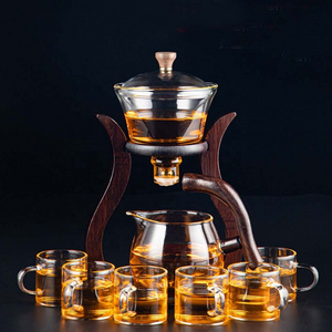 HeatResistant Glass Tea Set Magnetic Water Diversion Rotating Cover Bowl Semi_Automatic Tea Maker Lazy Kungfu Drip TeaPot