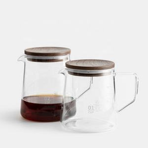 Coffee Share Pot Style High Borosilicate Heat Resistant Glass Simple Coffee & Tea Sets Coffee Server with Walnut Lid All-season