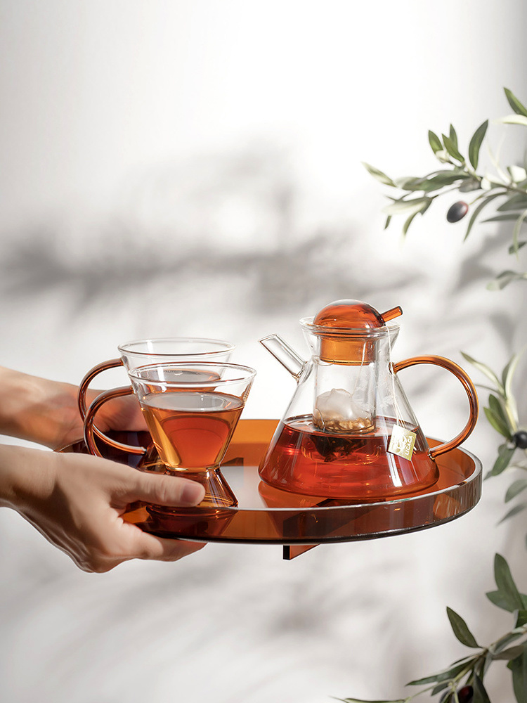 Christmas Gift Brewing Clear Cooking Glass Teapot With Warmer Set