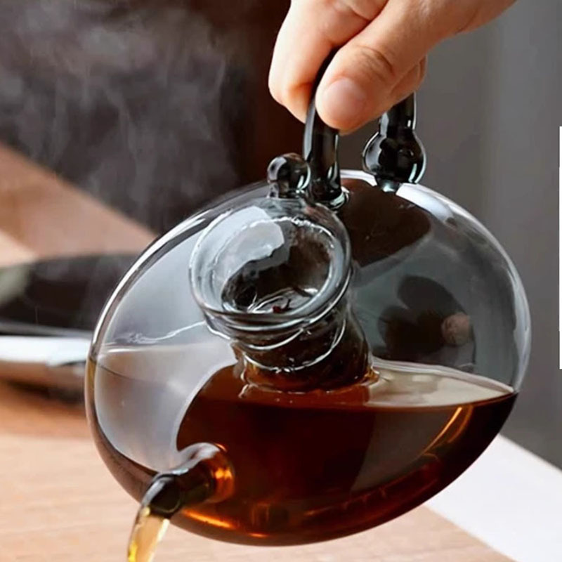 39Years Factory Mouse Tail Style Glass Teapot Grey Color Tea Kettle Household Gass Tea Pot 700ml Capacity