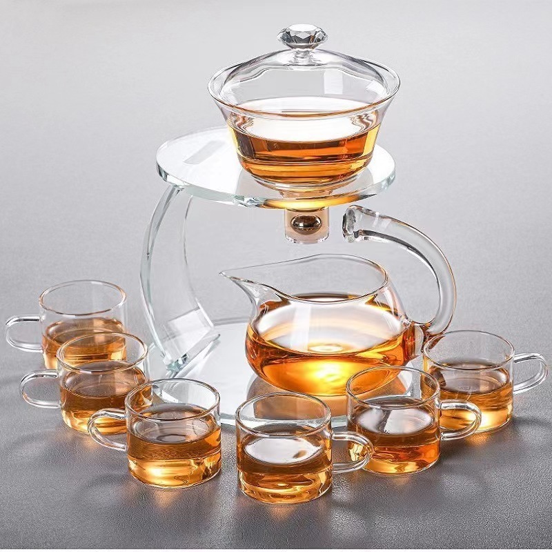 Glass Tea Pot Set Magnetic Water Diversion Rotating Cover Bowl Semi_Automatic Tea Maker Lazy Kungfu Drip TeaPot