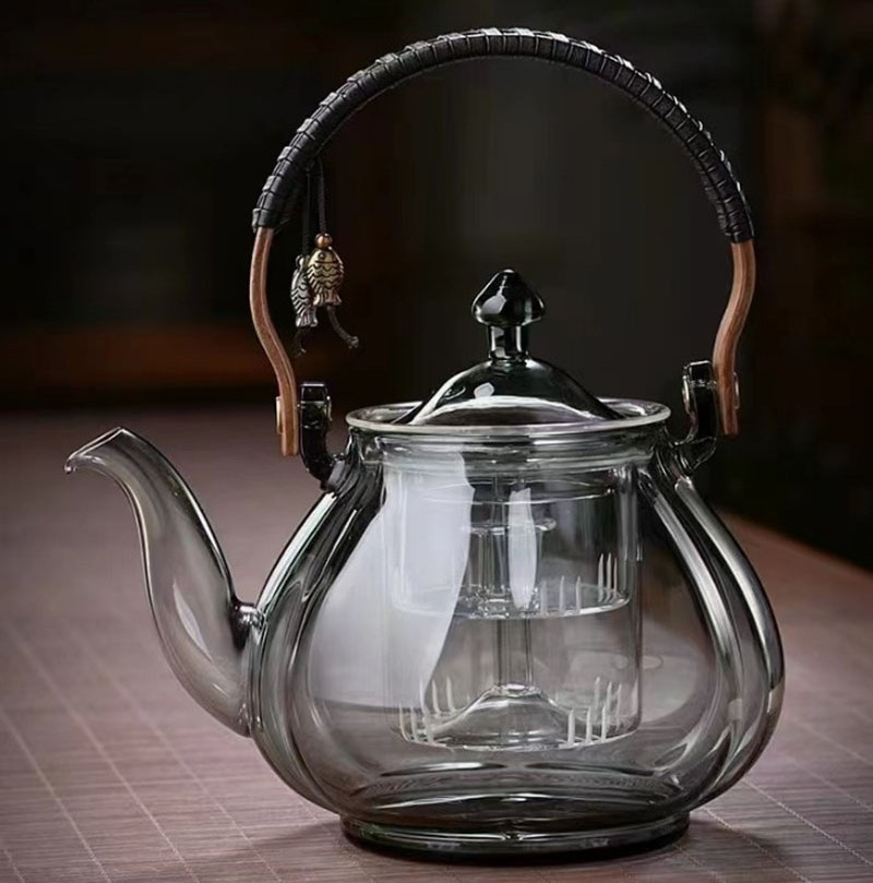 39Years Factory New Style Glass Borosilicate Glass Carafe Grey Color Tea Kettle 1000ml Capacity