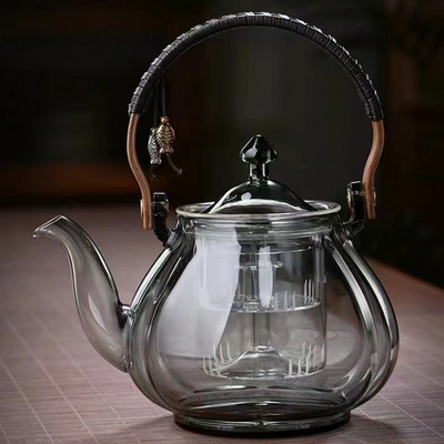 39Years Factory New Style Glass Borosilicate Glass Carafe Grey Color Tea Kettle 1000ml Capacity