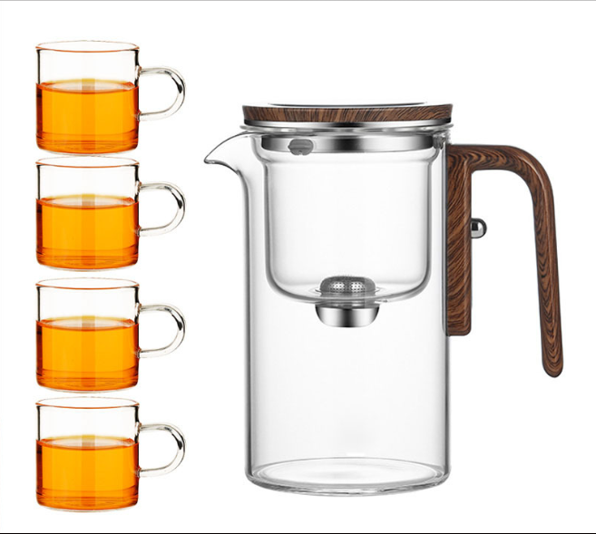 Lazy teapot cup Flowing cup teapot one-button filter walnut glass tea separation cup