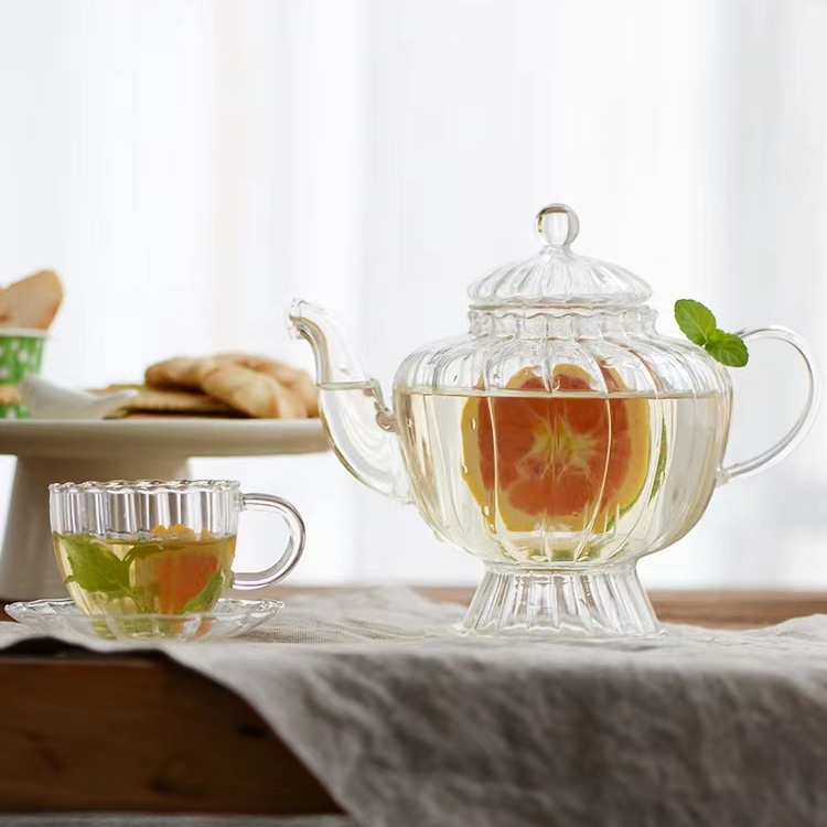 British style transparent heat-resistant glass teapot afternoon tea flower tea retro teapot