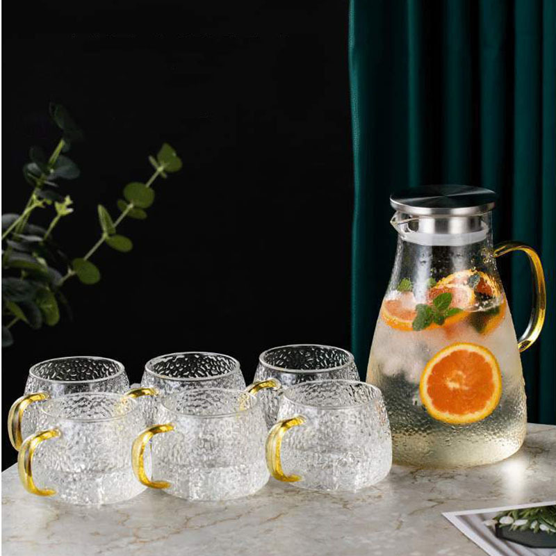 Larger Clear Drink Ware Supplies Cold Water Juice Tea Glass Pitcher Jugs Cups Sets with lid