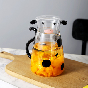 38Years Set Milk Coffee Cute Tea Pot High Borosilicate Glass Water Bottle Jug Kettle With Cow Shape Animal Cup