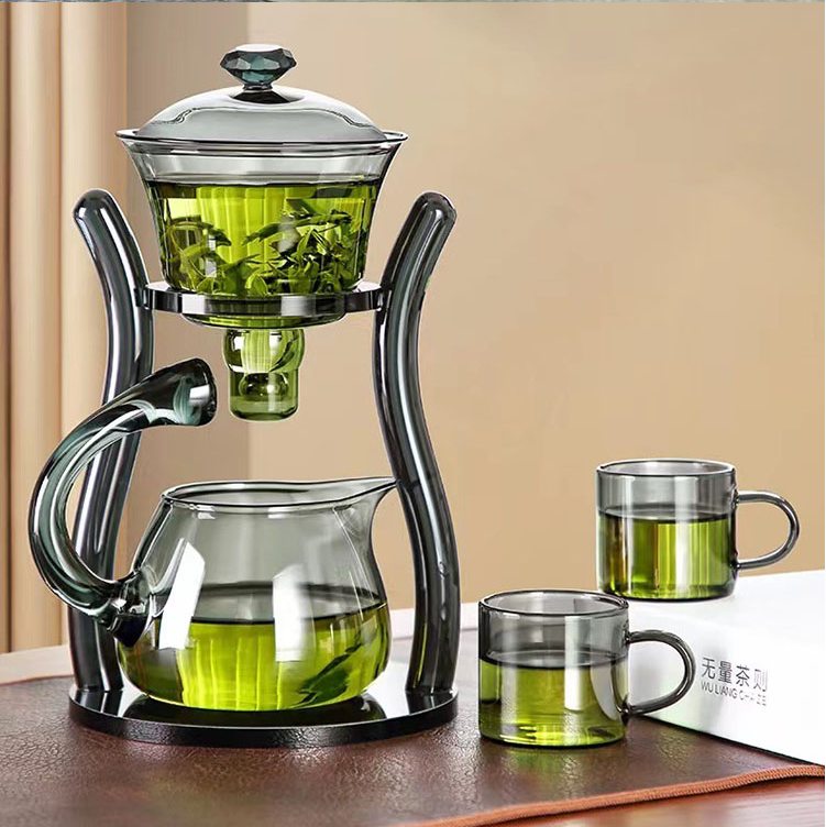 38Years Factory New Grey Color Design Glass Kettle Stovetop & Microwave Safe High Borosilicate Automatic Style Glass Tea Pot