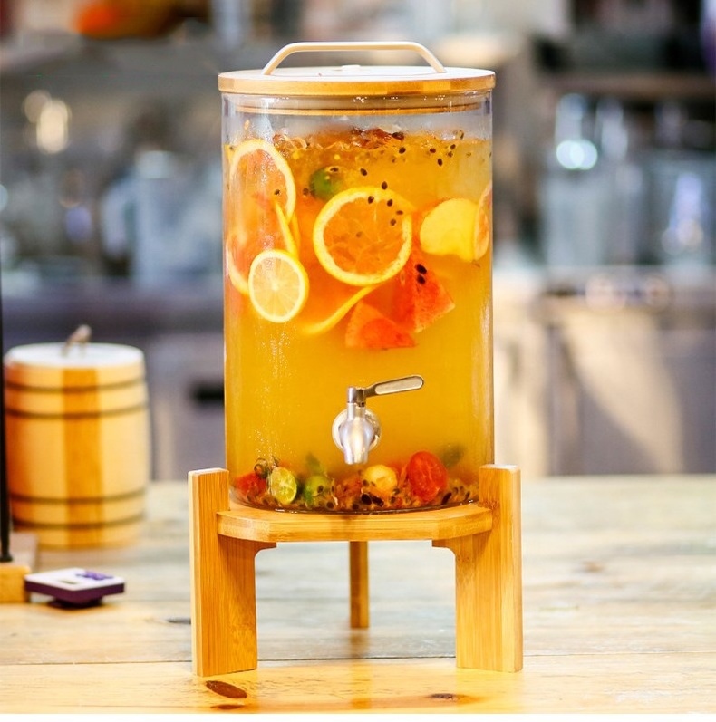 High borosilicate glass large bamboo lid beverage dispenser