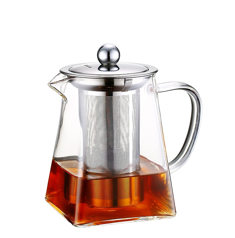 750 Ml Square Stovetop Safe Tea Kettle Glass Teapot with Stainless Steel Removable Infuser and Lid