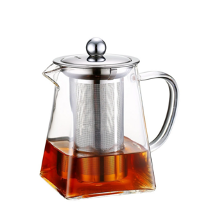 750 Ml Square Stovetop Safe Tea Kettle Glass Teapot with Stainless Steel Removable Infuser and Lid