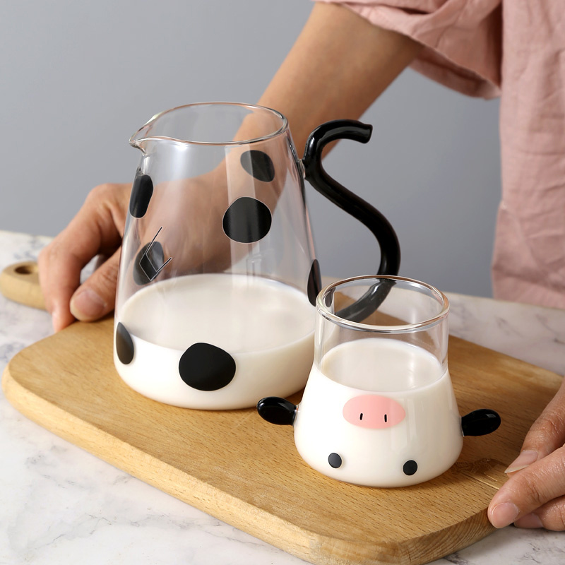 38Years Set Milk Coffee Cute Tea Pot High Borosilicate Glass Water Bottle Jug Kettle With Cow Shape Animal Cup