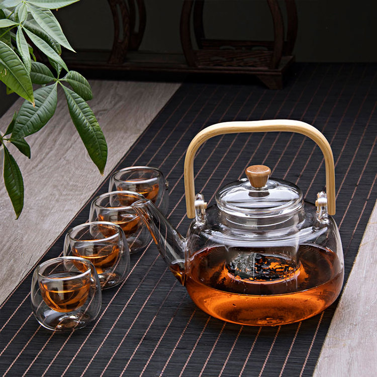 Handblown Clear High Borosilicate Small Glass glass teapot with strainer