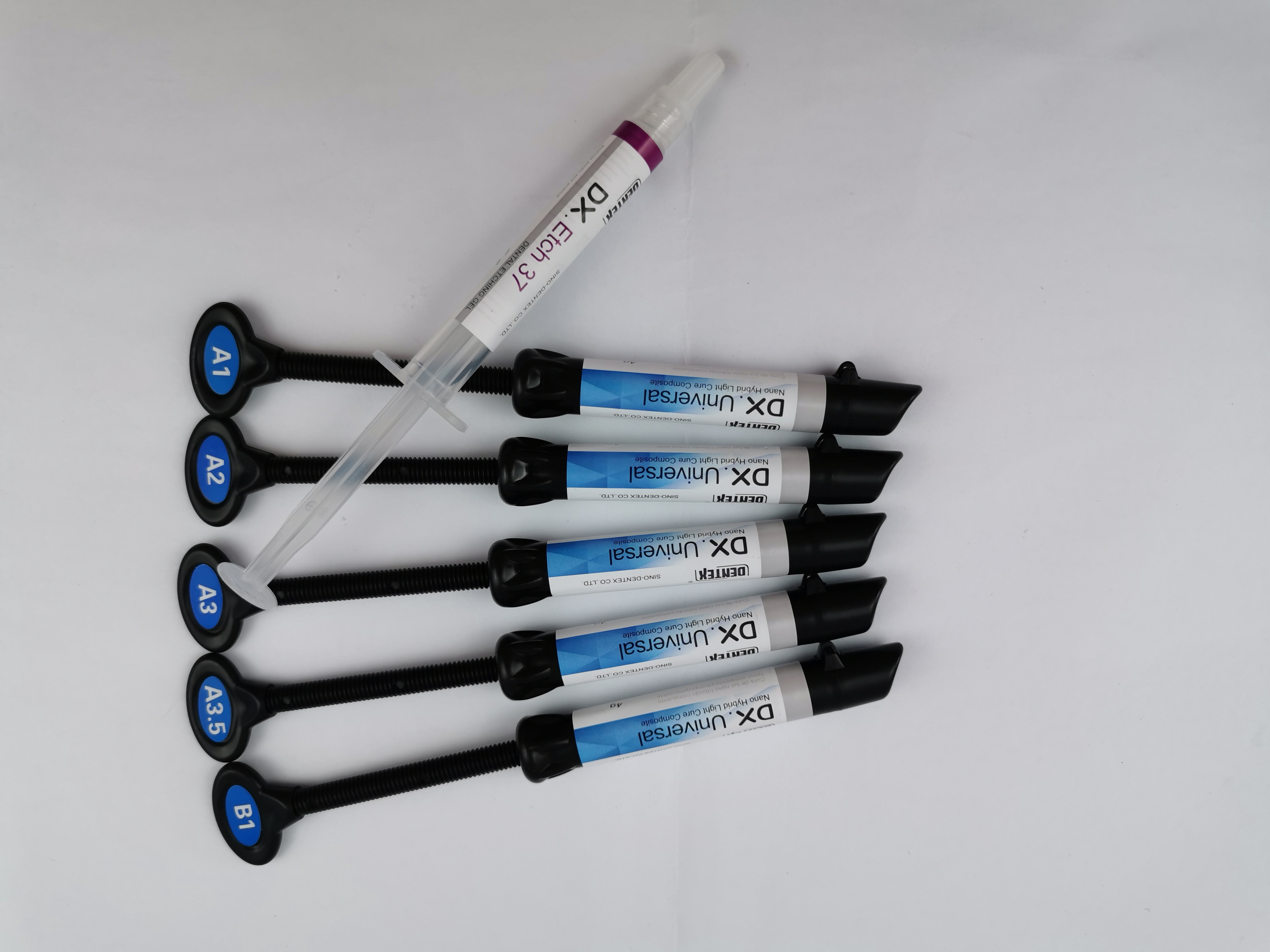 Five syringe composite kit  Dental materials light cure dental composite Micro hybrid China universal dentex