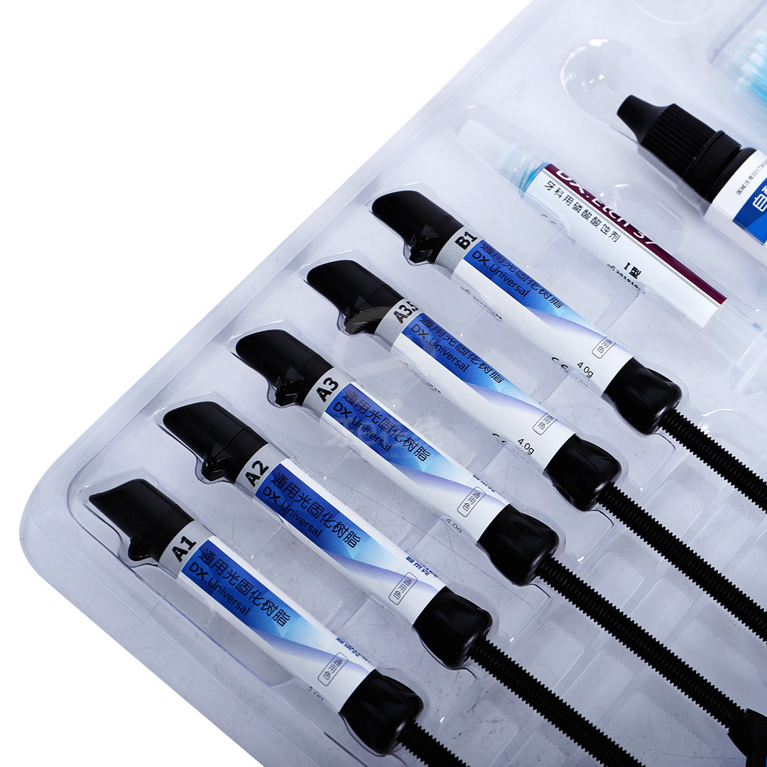 Five syringe composite kit  Dental materials light cure dental composite Micro hybrid China universal dentex