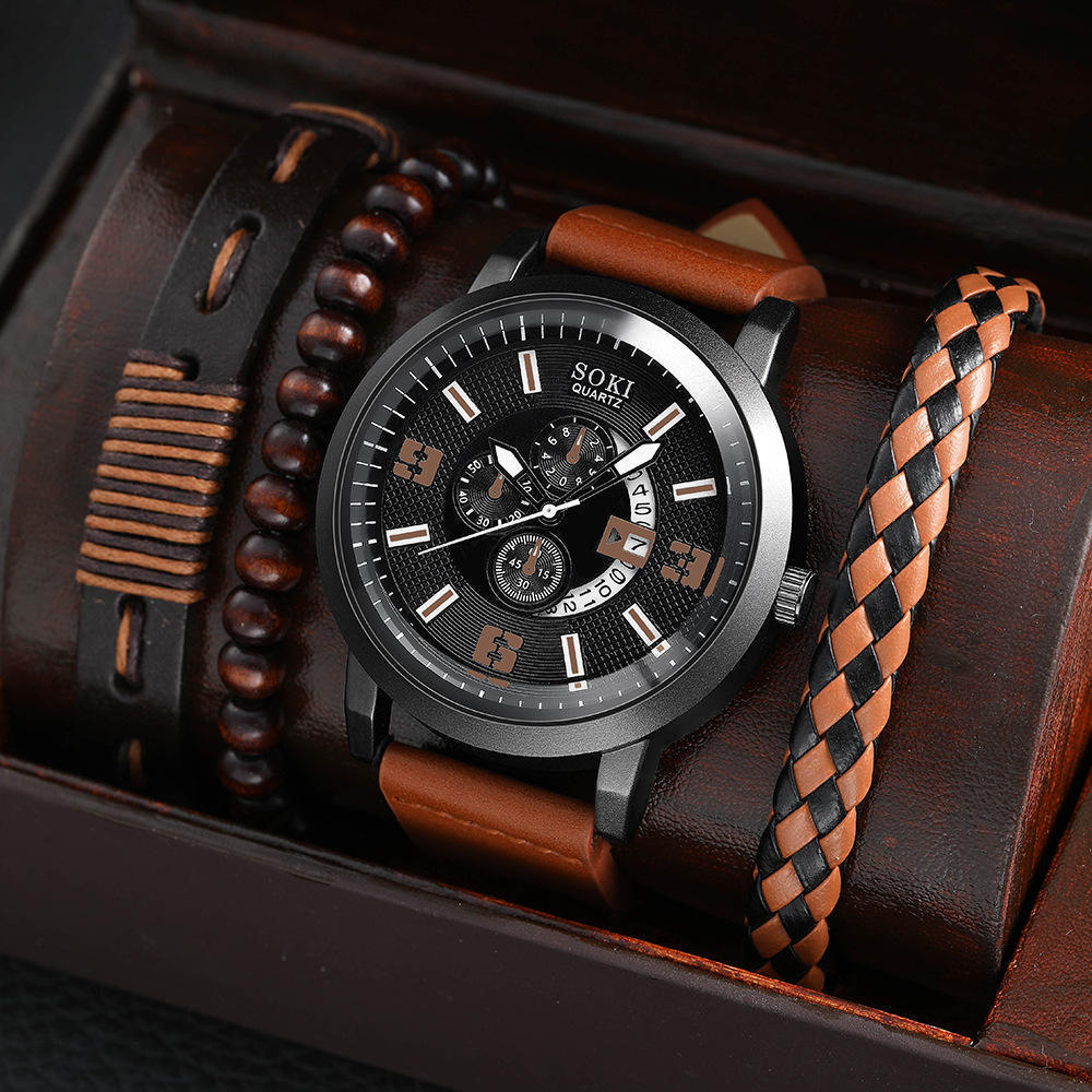 Casual leather strap Number date quartz watch men's simple sports style men's clock