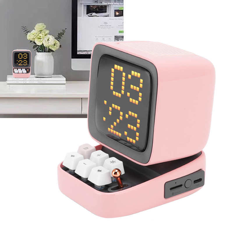 Alarm Clock Gaming Speaker Wireless Pixels Retro Cute Wide Sound Coverage Online Radio Small Speaker Home Decoration