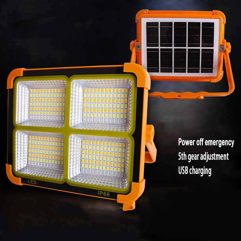 High power 200w solar flood light rechargeable portable multifunctional solar floodlight for outdoor waterproof work light IP66