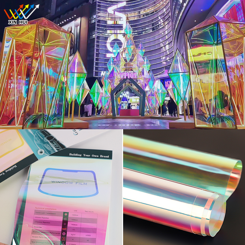 Eco-friendly PET Material Dichroic Rainbow Iridescent Decorative Hologram Film For Window And Glass