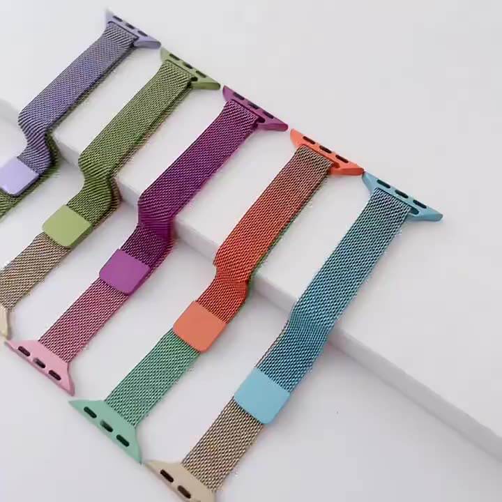 Fashion Stainless Steel Bracelets Watch Strap For iphone Watch 7 6 5 4 Band Milanese Strap Wristband Gradual Change Color Thin