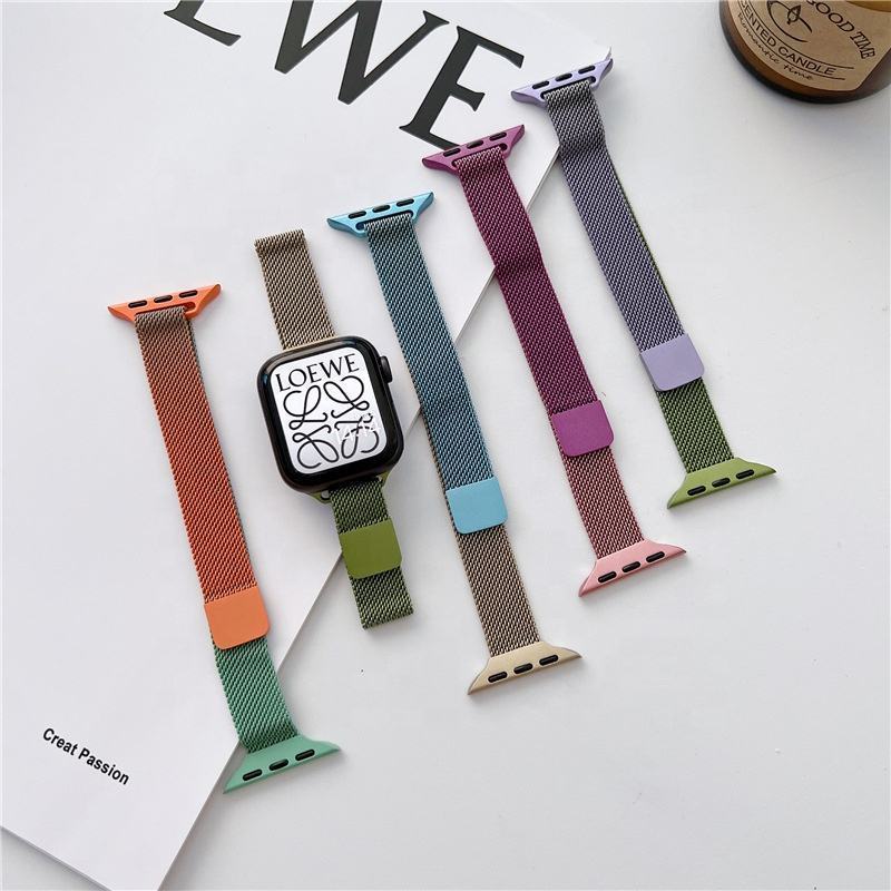 Fashion Stainless Steel Bracelets Watch Strap For iphone Watch 7 6 5 4 Band Milanese Strap Wristband Gradual Change Color Thin