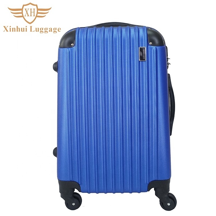 High quality 3 piece ABS material 4 wheels blue travel trolley zipper luggage suitcase set with TSA locks