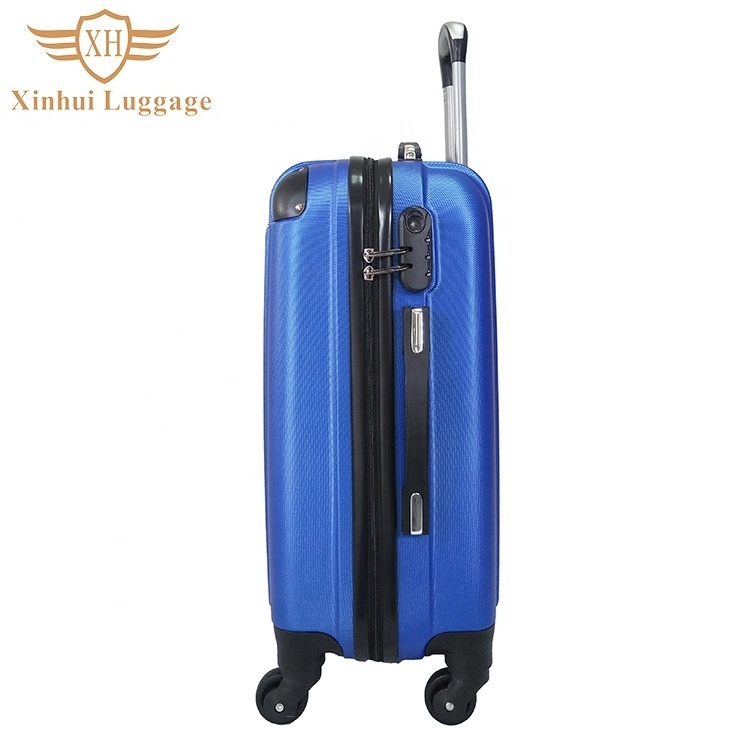 High quality 3 piece ABS material 4 wheels blue travel trolley zipper luggage suitcase set with TSA locks