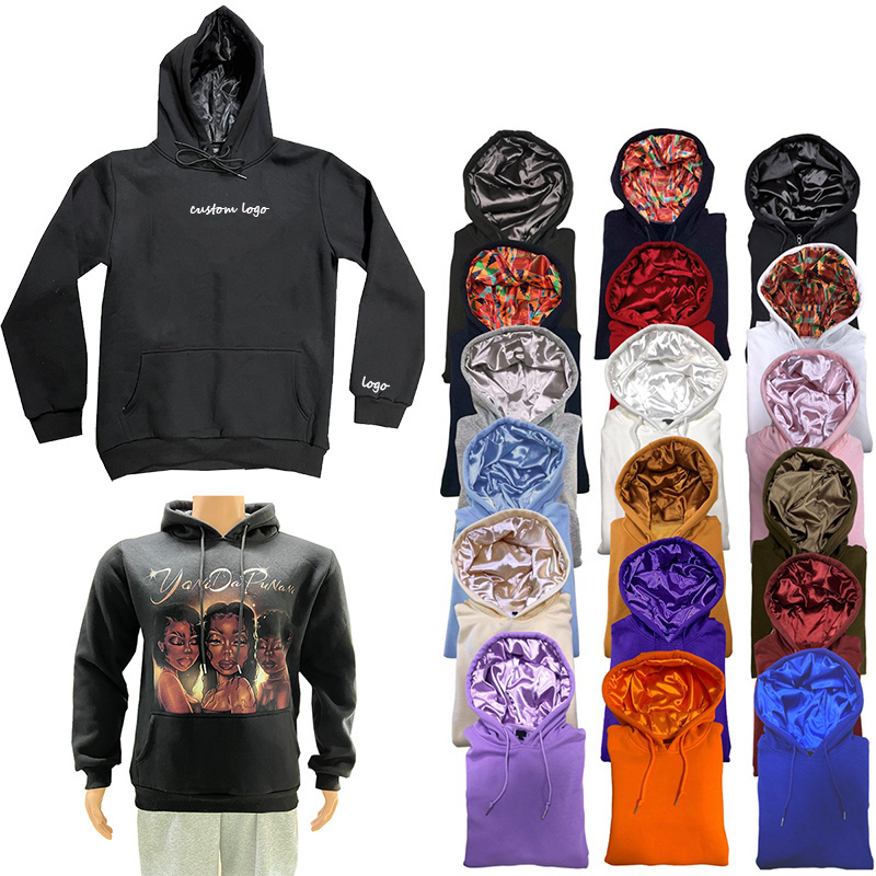 OEM satin silk hoodies men's custom satin lined hoodie