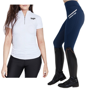 Wholesale Manufacturer Factory Women Custom Silicon Equestrian Horse Riding Leggings Tights Baselayer Set