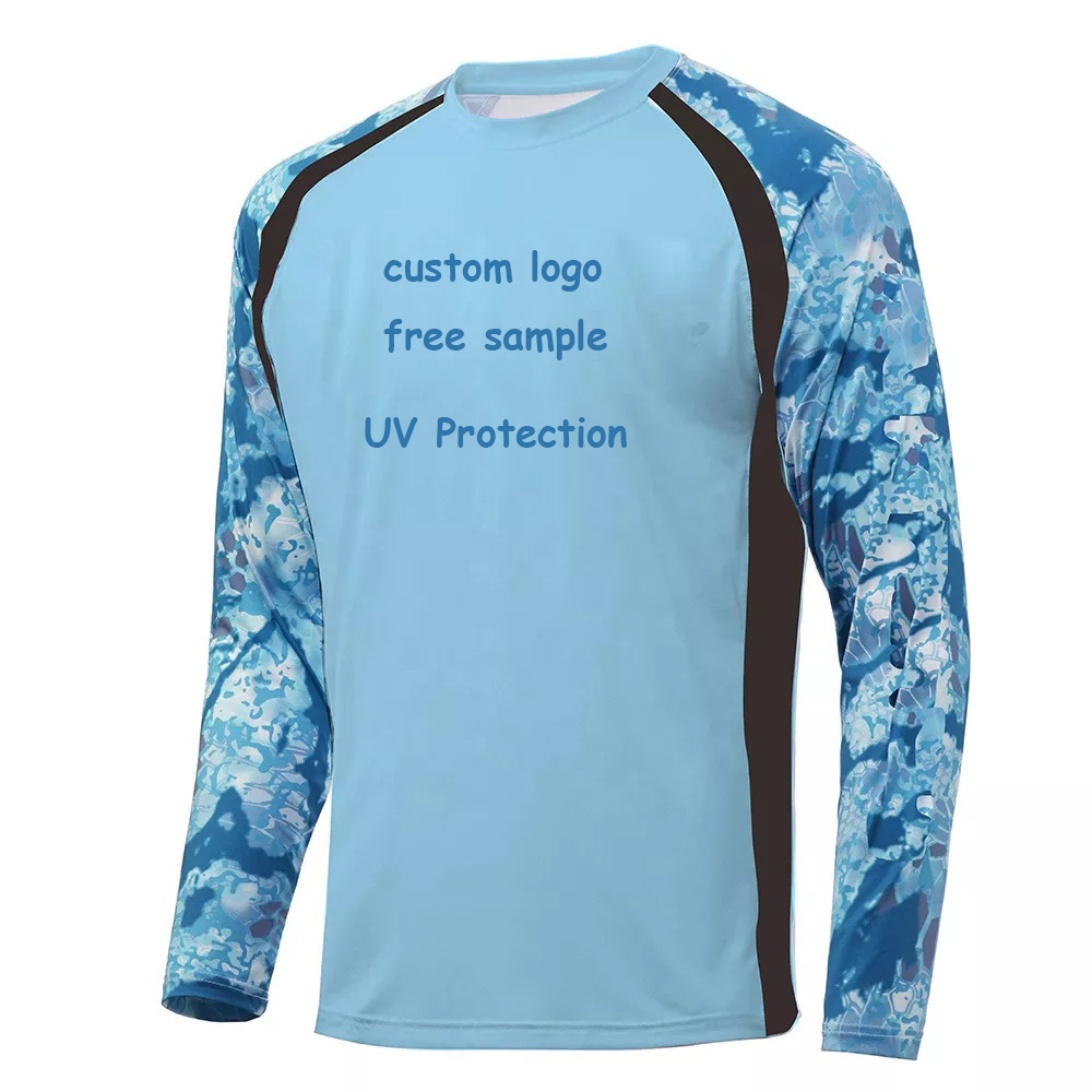 Wholesale polyester uv sun protection customized design sublimation camo men's fishing shirts