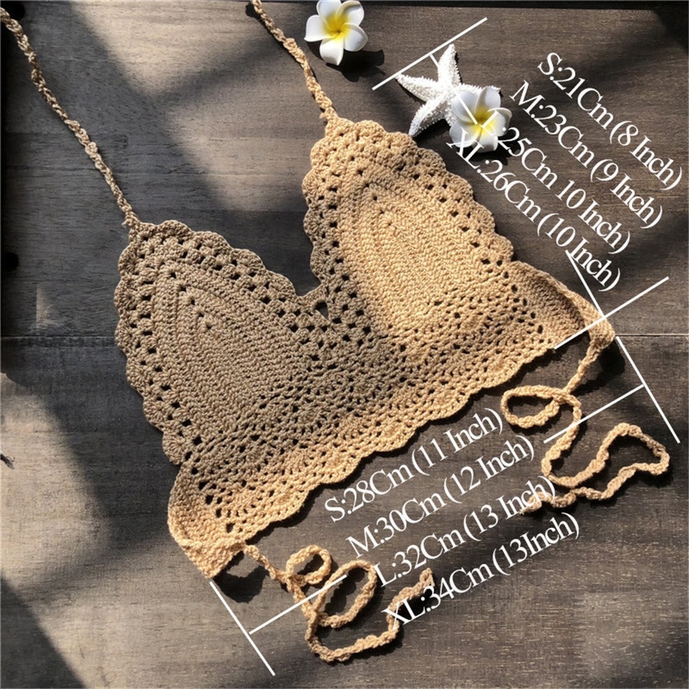 New Fashion Knit Crochet Cami Women Bralette Halter Neck Crop Tops Summer Beach Bikini