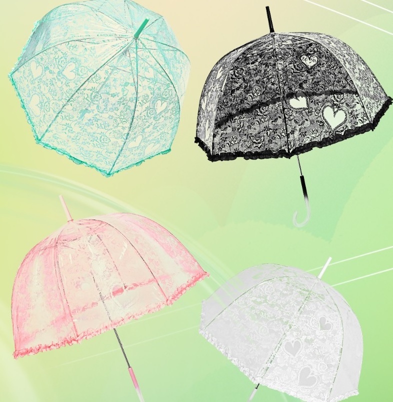 Transparent Dome Stick Wedding Umbrella Birdcage Shape Decor Auto Open Lace Clear Umbrellas For Rain W24-419