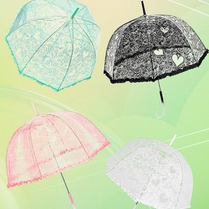 Transparent Dome Stick Wedding Umbrella Birdcage Shape Decor Auto Open Lace Clear Umbrellas For Rain W24-419