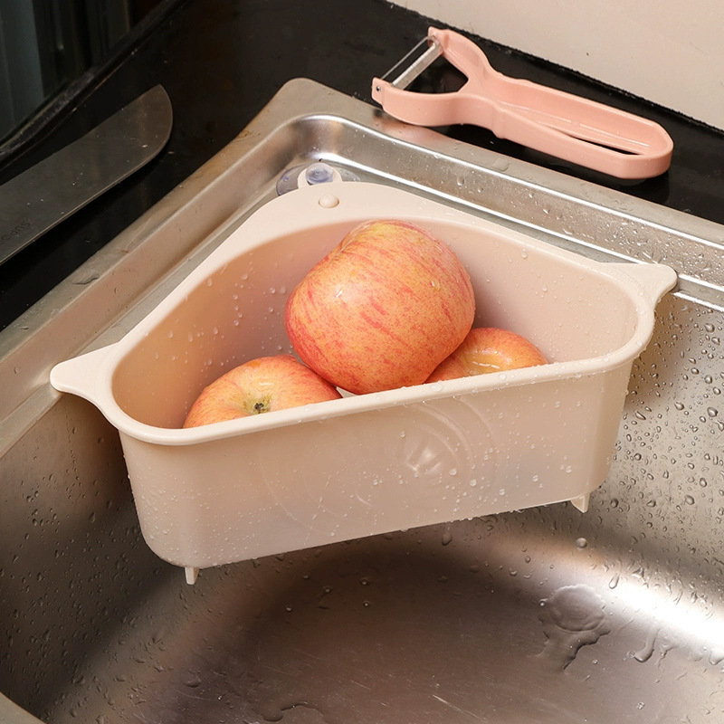 Kitchen Triangular Sink Strainer Drain Fruit Vegetable Drainer Sponge Rack Storage Tool Basket Suction Cup Sink Filter Shelf