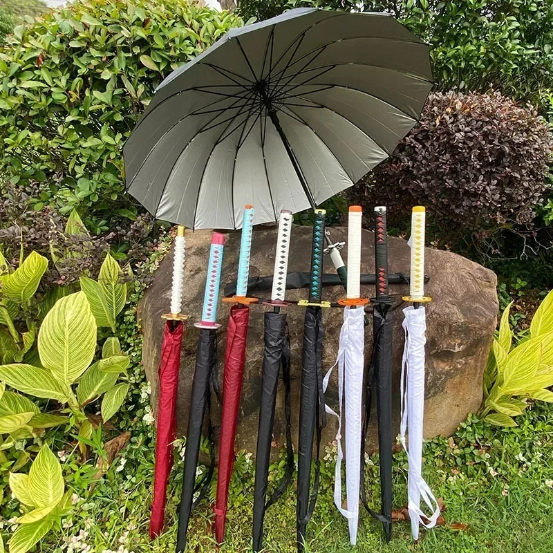 Anime Demon Slayer Katana Umbrella Tanjirou Long Handle Katana Sword Umbrellas No Yaiba Samurai Sword Parasol Rain Gear W23-576