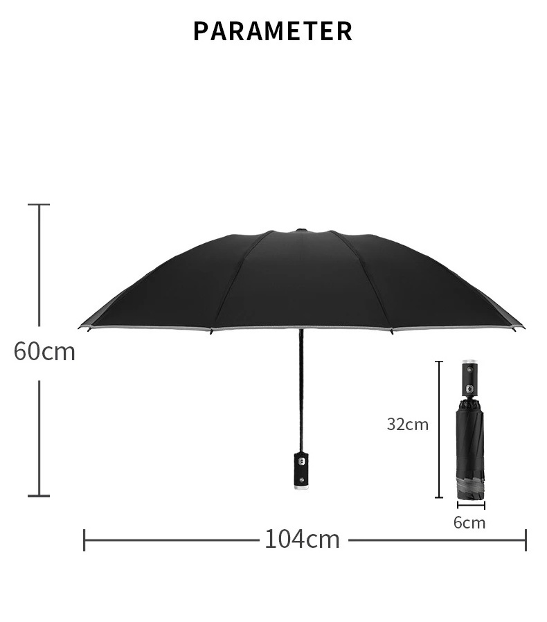 LED 3 Fold Umbrella  Full-automatic Open Handle  Reverse UV Sun Rain Flashlight Parasol Reflective Stripe Light Umbrellas W24-53