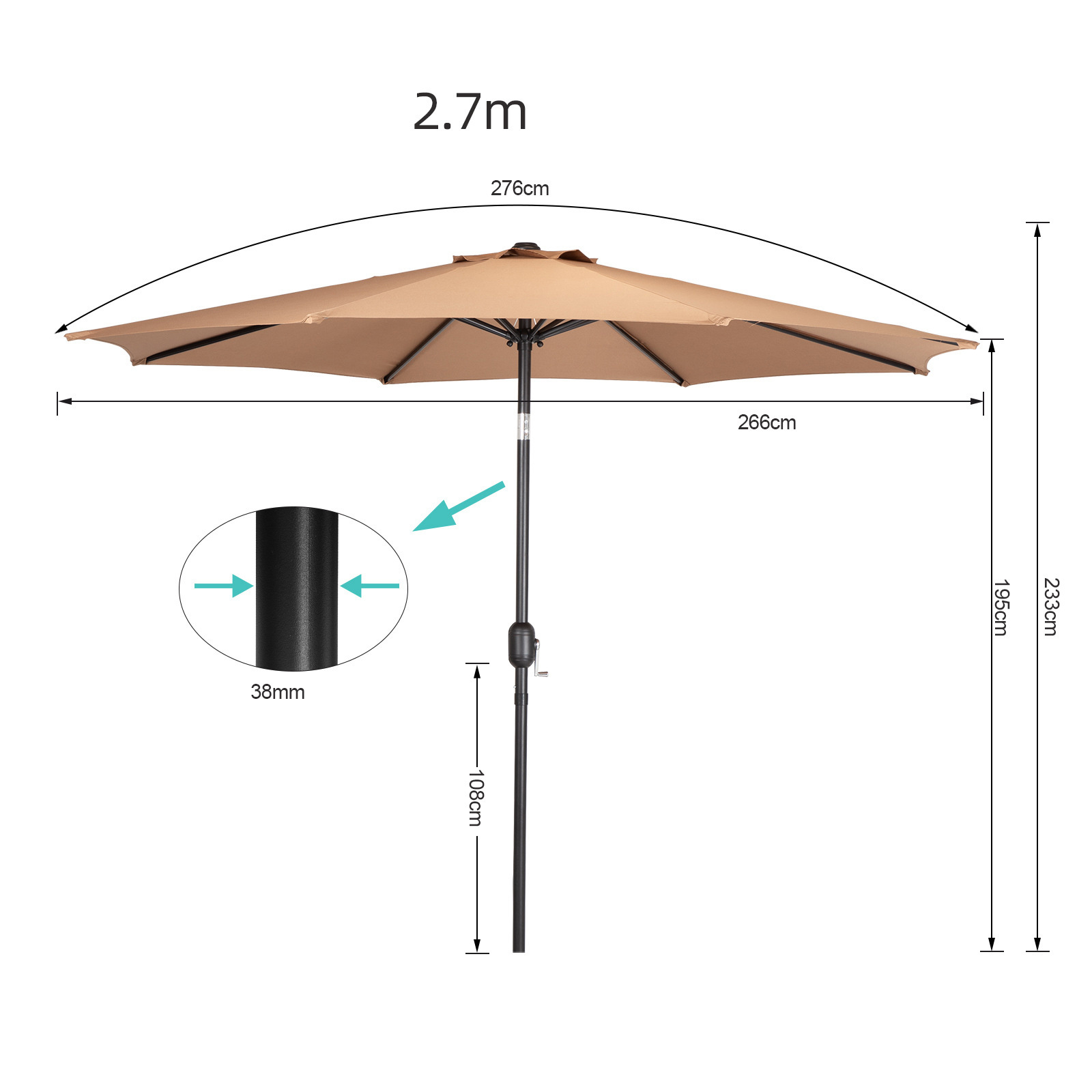 Hot Sale Top Quality Modern Market  Foot Outdoor 3 M 8K  Large Furniture Umbrella With Crank Easy Open System w23-245