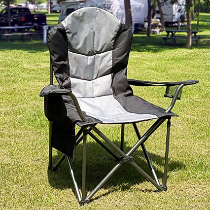 Outdoor Camping Chair, Heavy Duty Steel Frame, Padded Lawn Chair with Arm Rest