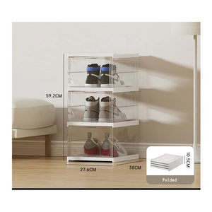 XJH Handmade Doll Shoe Acrylic Organizer Box Clear Plastic Shoe Storage Box Foldable Sneaker Display Case