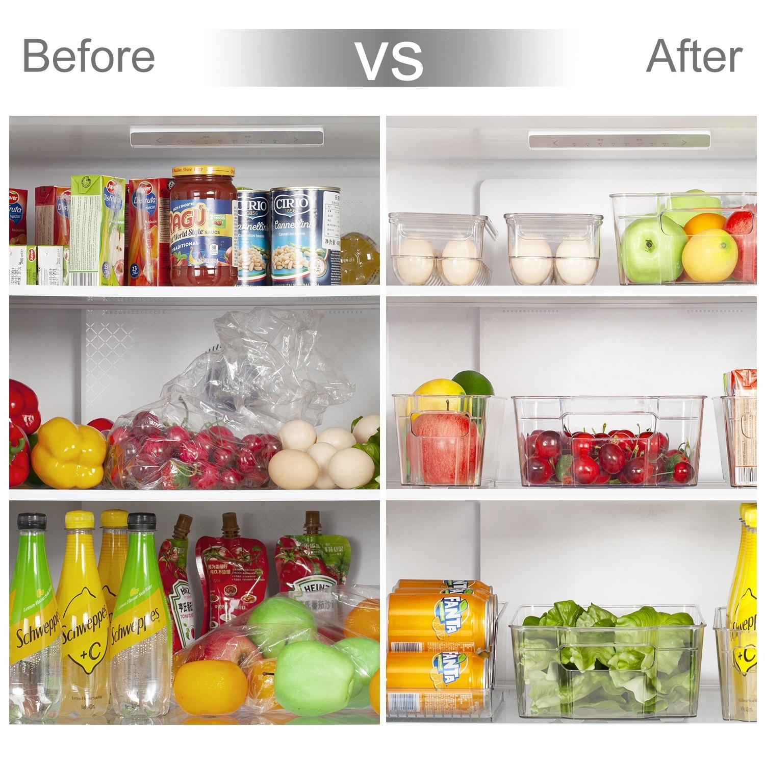 XJH Kitchen Storage Holders Organizer Clear Fridge Freezer Storage Organizer Refrigerator Bins Stackable Storage