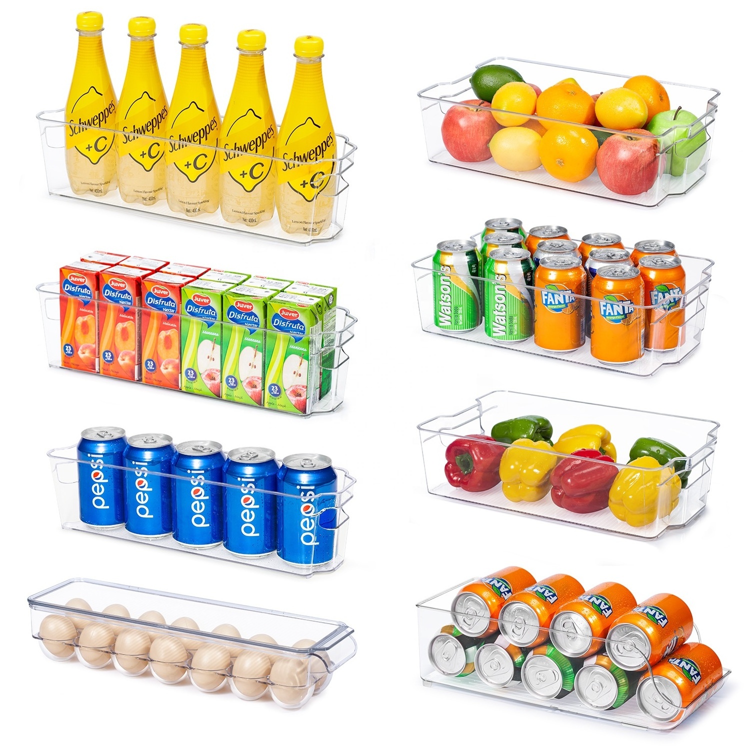 XJH Kitchen Storage Holders Organizer Clear Fridge Freezer Storage Organizer Refrigerator Bins Stackable Storage