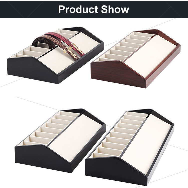 Superior Quality Wood Flannelette Display Case for Belt Leather Display Box Organizer Display Stand for Shopping Mall