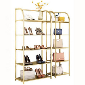 XINJI Luxury Clothing Display Rack Shopping Mall Window Retail Store Metal Gold Shoes Bag Hat Floor Stand Showcase Display Rack