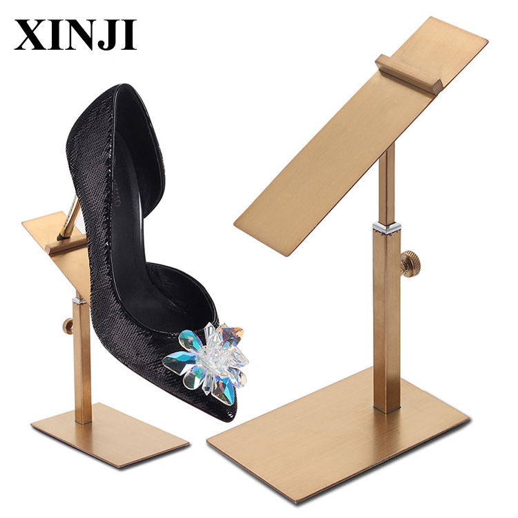 XINJI Stainless Steel Adjustable Height Metal Gold Shoe Display Holder Women Shoes Shop Window Display Rack