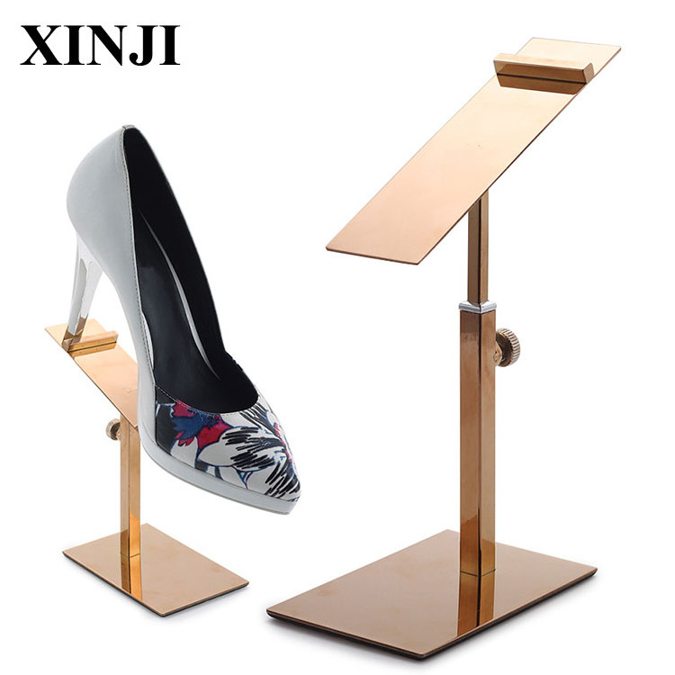 XINJI Stainless Steel Adjustable Height Metal Gold Shoe Display Holder Women Shoes Shop Window Display Rack