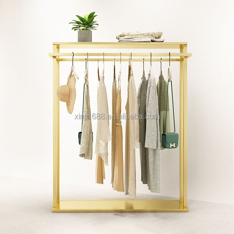 Clothes Store Metal Display Stand Double-row Floor Hanging Rail Lady Clothing Display Nano Golden Rail Garment Rack