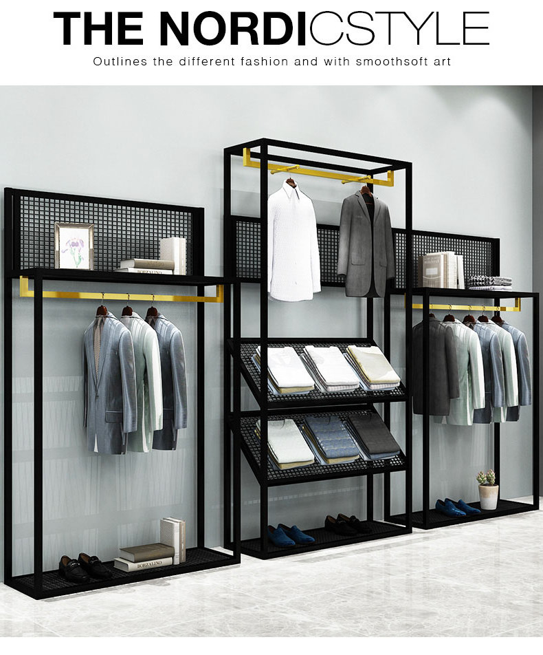 Fashionable Simple Garment Shops Stands Clothes Rack Black Metal Retail Clothing Store Display Racks For Boutique