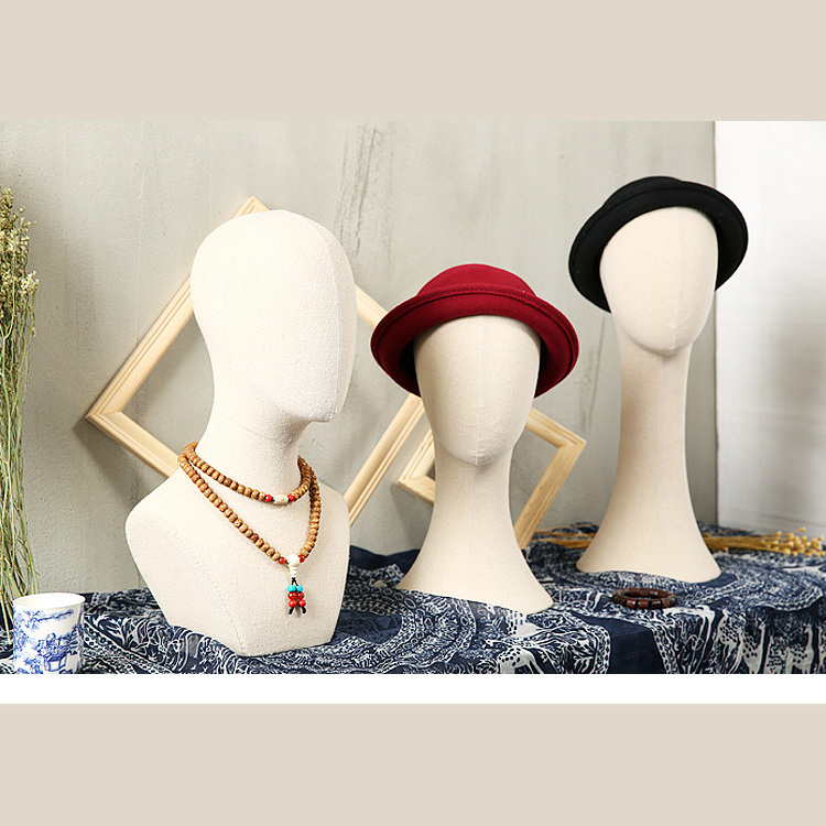 XINJI Different Style Female Head Model Hat Necklace Display Fabric Head Mannequin On Sale