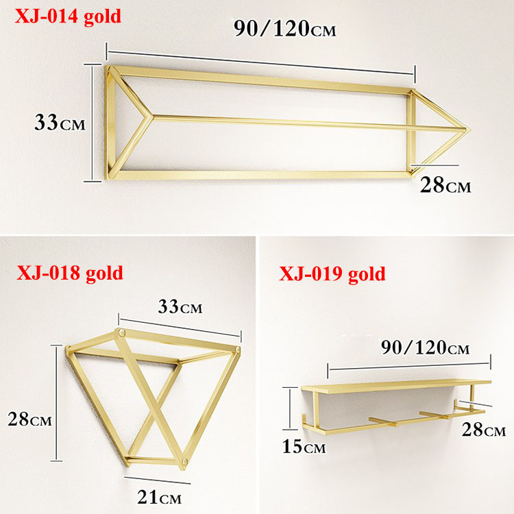 XINJI Fashion Nano Gold Garment Metal Wall Mounted Hanging Rail Display Rack Retail Clothing Shop for Clothes Display